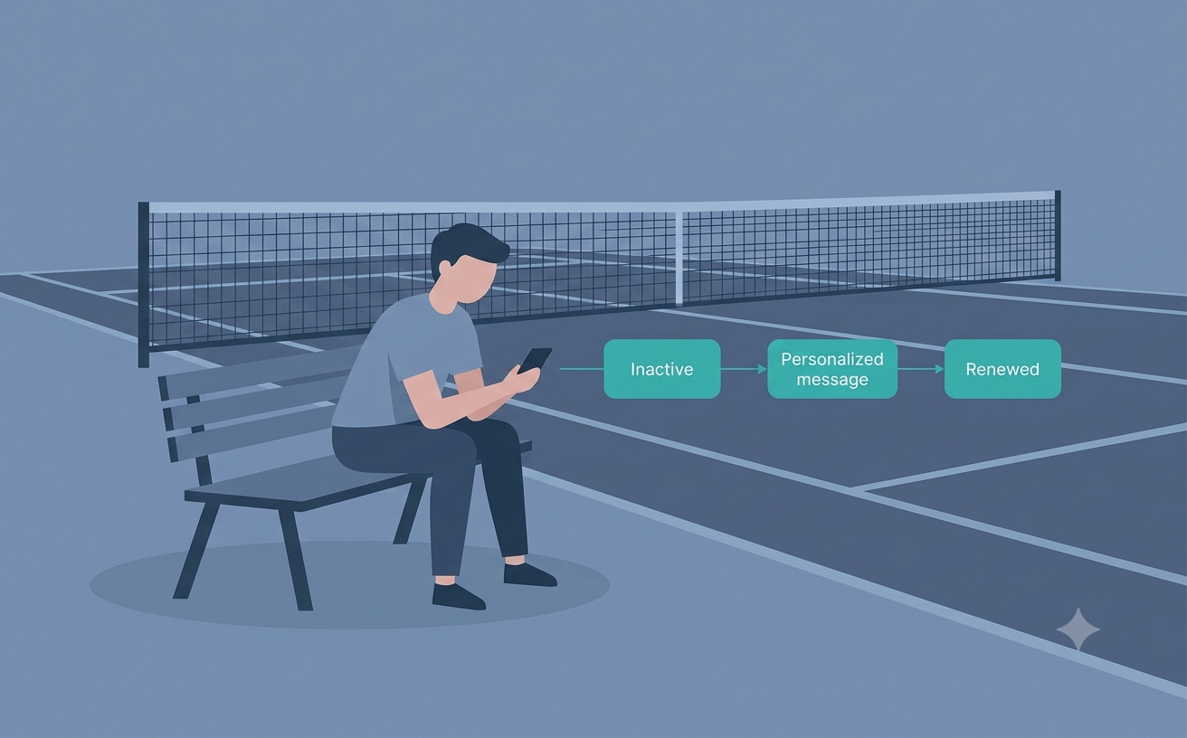 Player checking phone courtside, retention flowchart